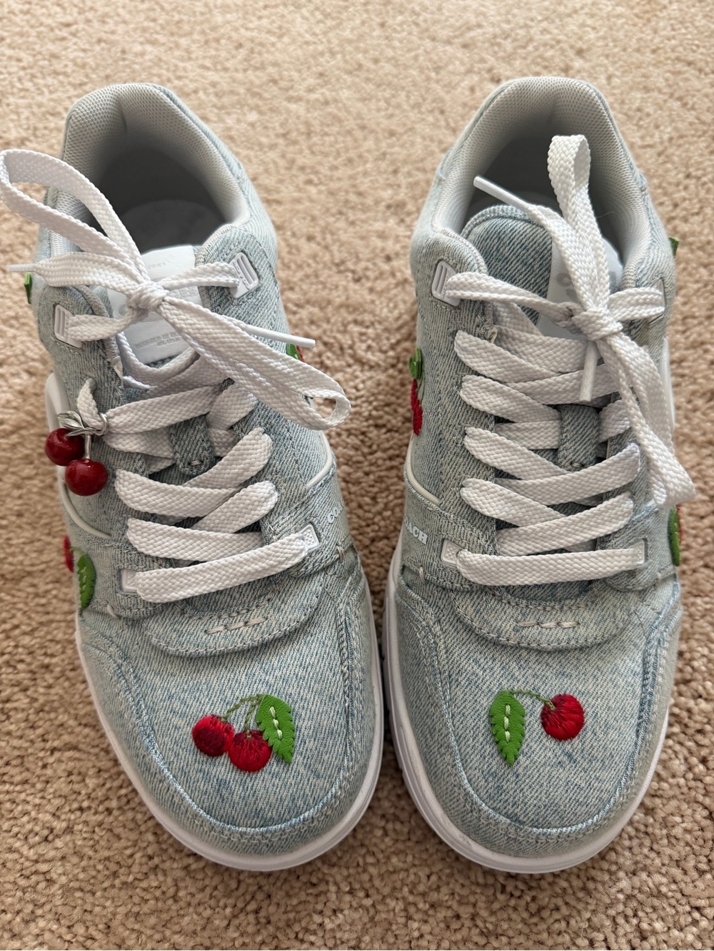 Coach Light Blue Denim Sneakers with Red Cherry Embroidery